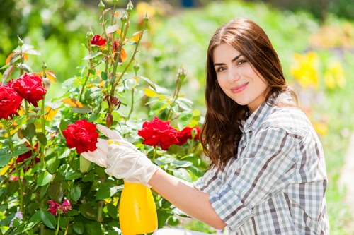 Close-up of gardener inspecting plants with clipboard